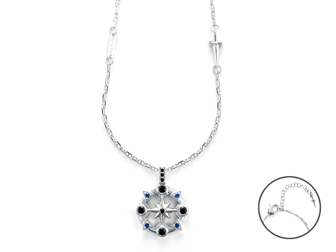 Collana Uomo Cesare Paciotti Argento 925  con rosa dei venti zirconi neri e blu JPCL2431B