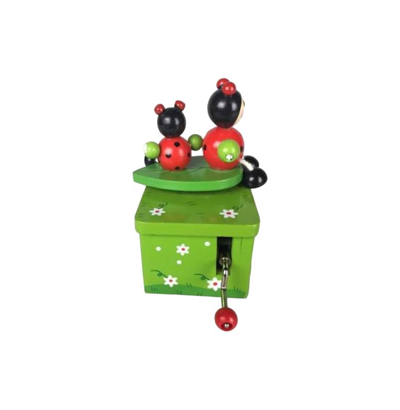 Scultura Il Mondo Dei Carillion Ghironda Coccinelle Legno Rosso Verde 9 cm 43814