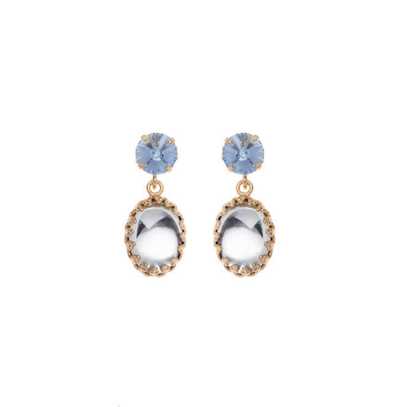 Orecchini Donna Ottaviani Bronzo Dorato Zirconi Bianchi Ovali Blu 500956O