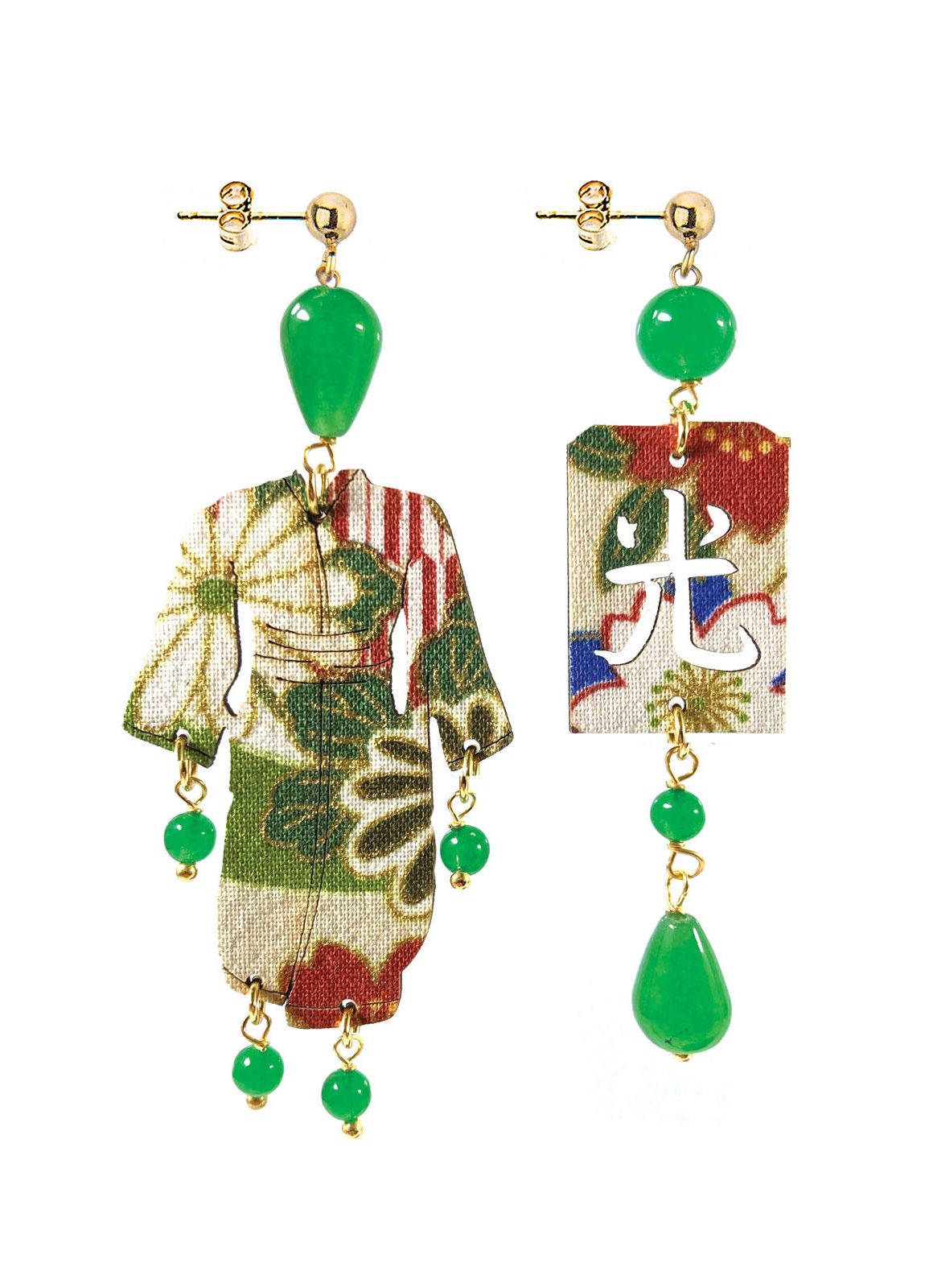 Orecchini Donna Lebole Tessuto Rosso Legno Verde Kimono Luce KIMONO SETA VERDE