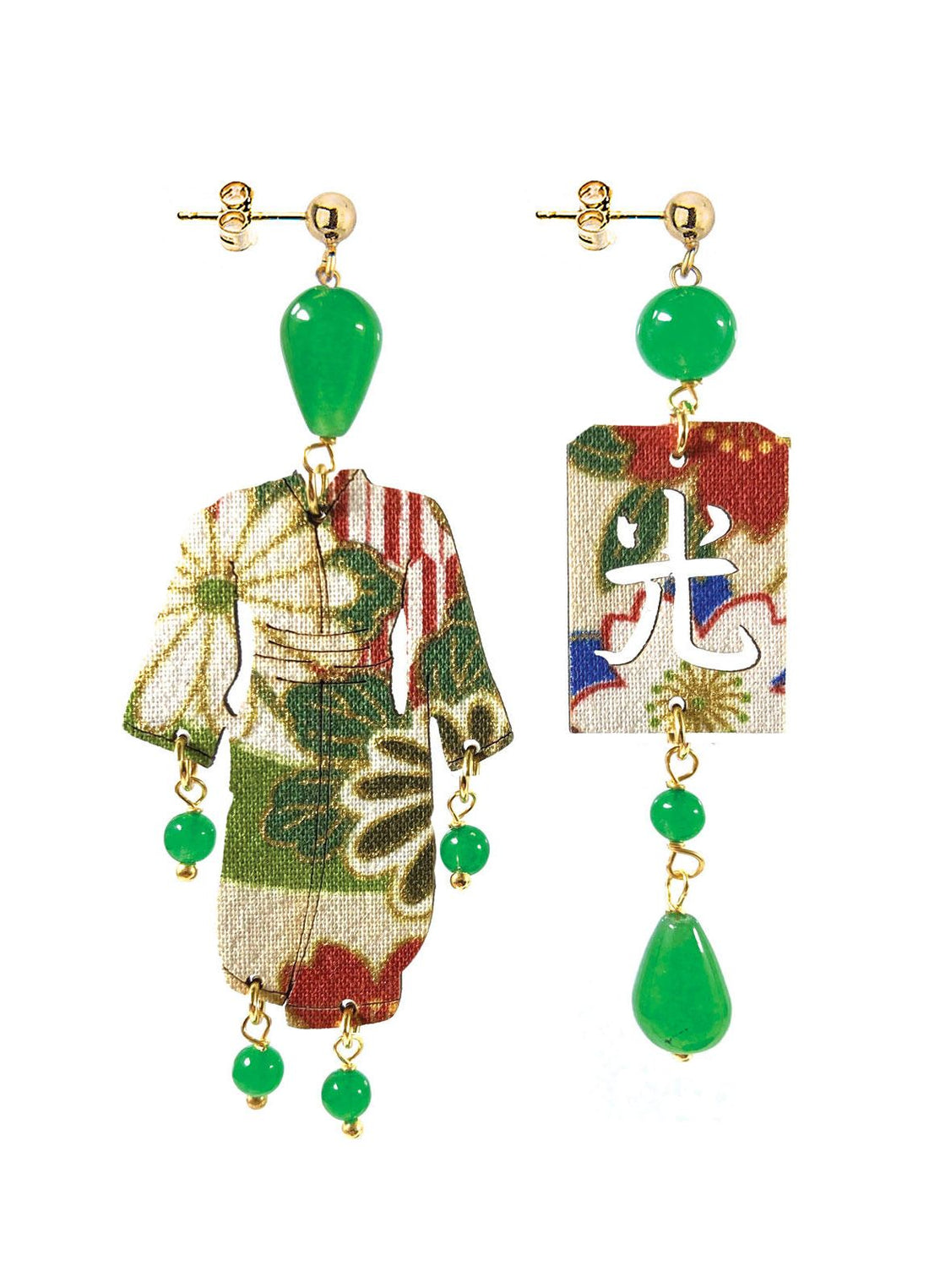 Orecchini Donna Lebole Tessuto Rosso Legno Verde Kimono Luce KIMONO SETA VERDE