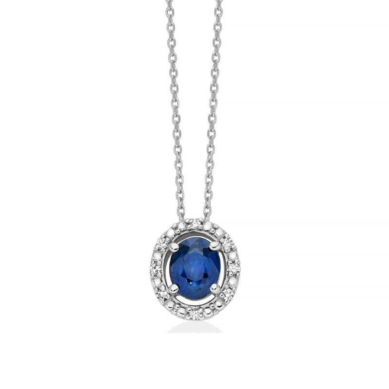 Collana Donna Miluna Oro Bianco 9 Kt Diamanti Bianchi Zaffiro Blu CLD5503X
