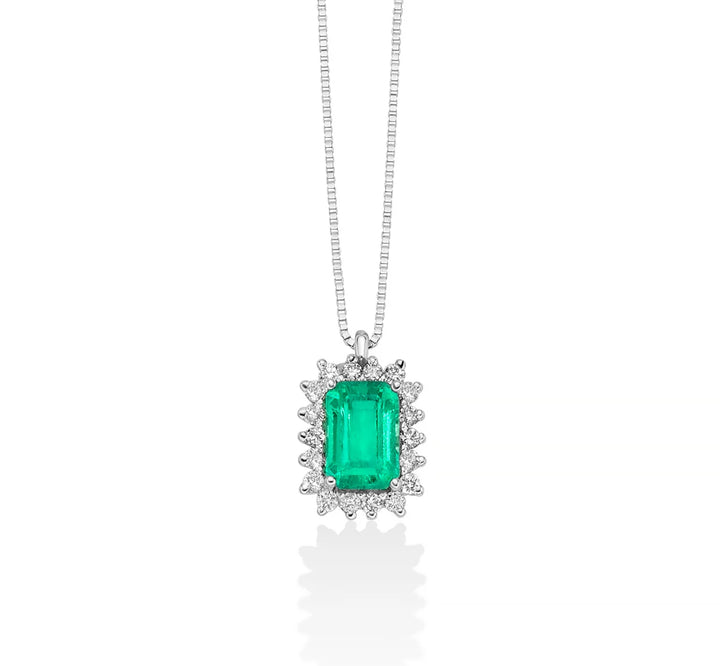 Collana Donna Miluna Oro Bianco 18 KT Diamanti Smeraldo Verde CLD4560