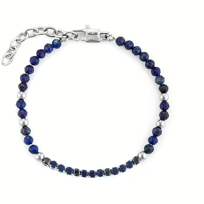 Bracciale Uomo 4US Cesare Paciotti Acciaio Biglie Sfaccettate Zirconi Blu Neri 4UBR6227