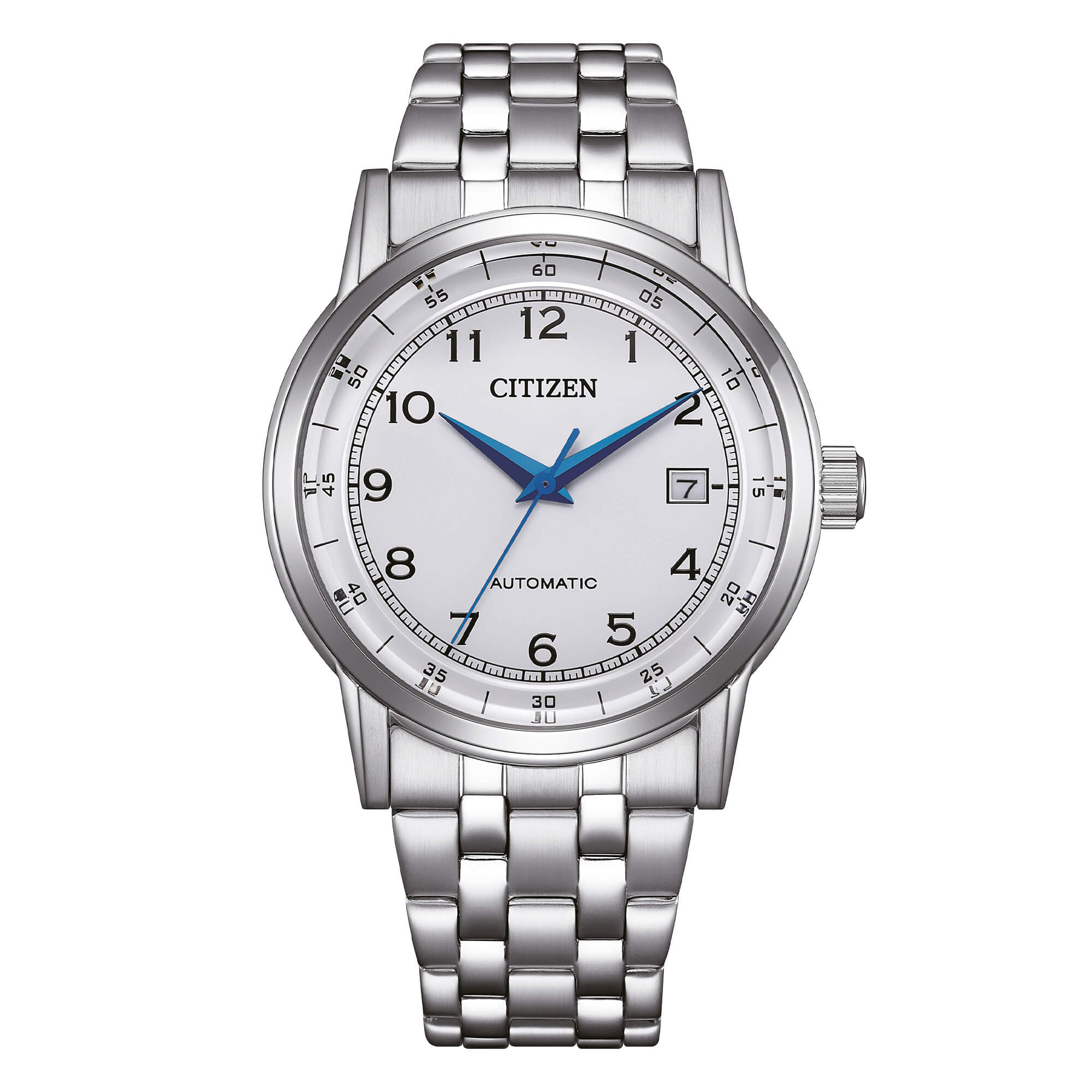 Orologio Uomo Citizen Automatico Bianco Numeri Acciaio Data NJ0210-56A