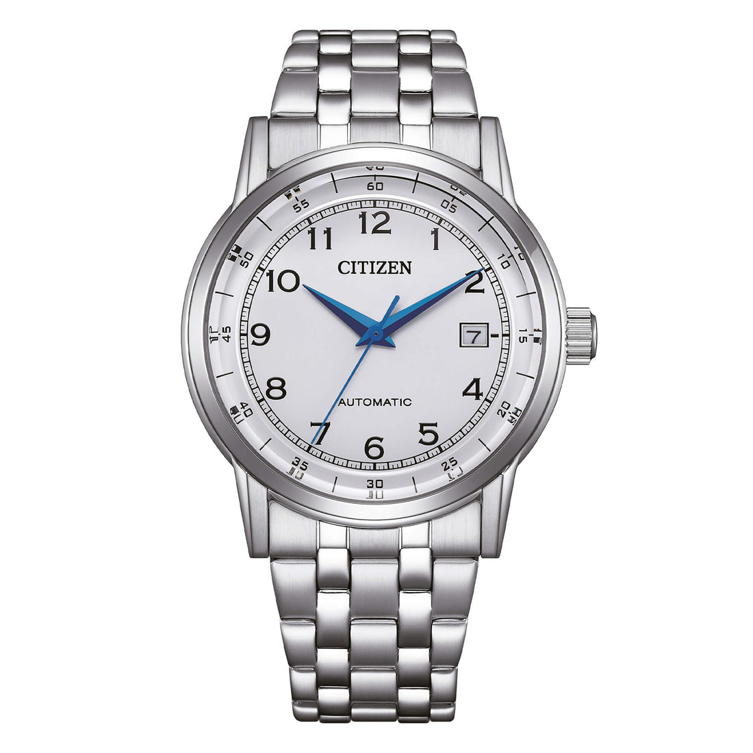 Orologio Uomo Citizen Automatico Bianco Numeri Acciaio Data NJ0210-56A