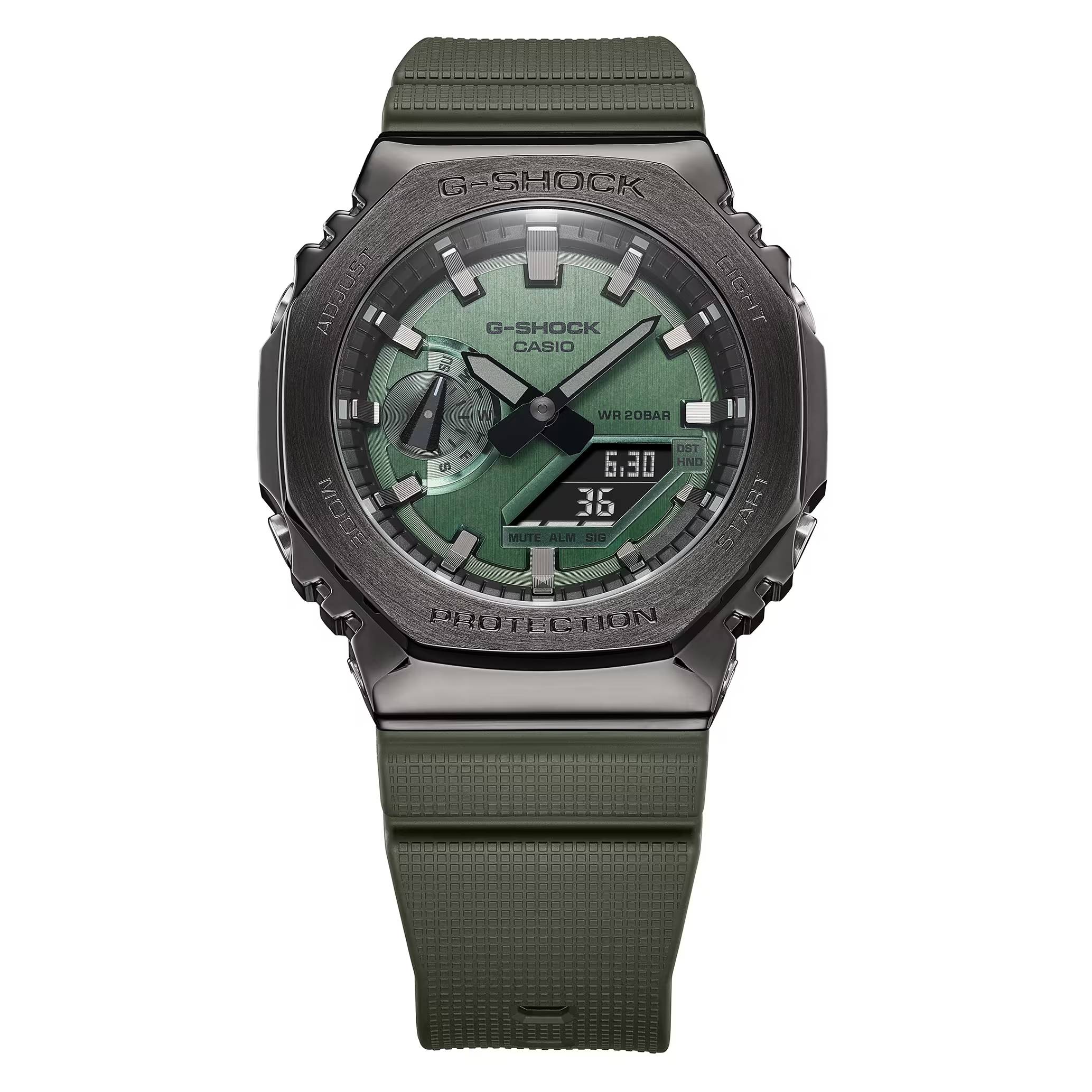 Orologio Uomo Casio G-Shock Acciaio Brunito Lucido Gomma Verde GM-2100B-3AER