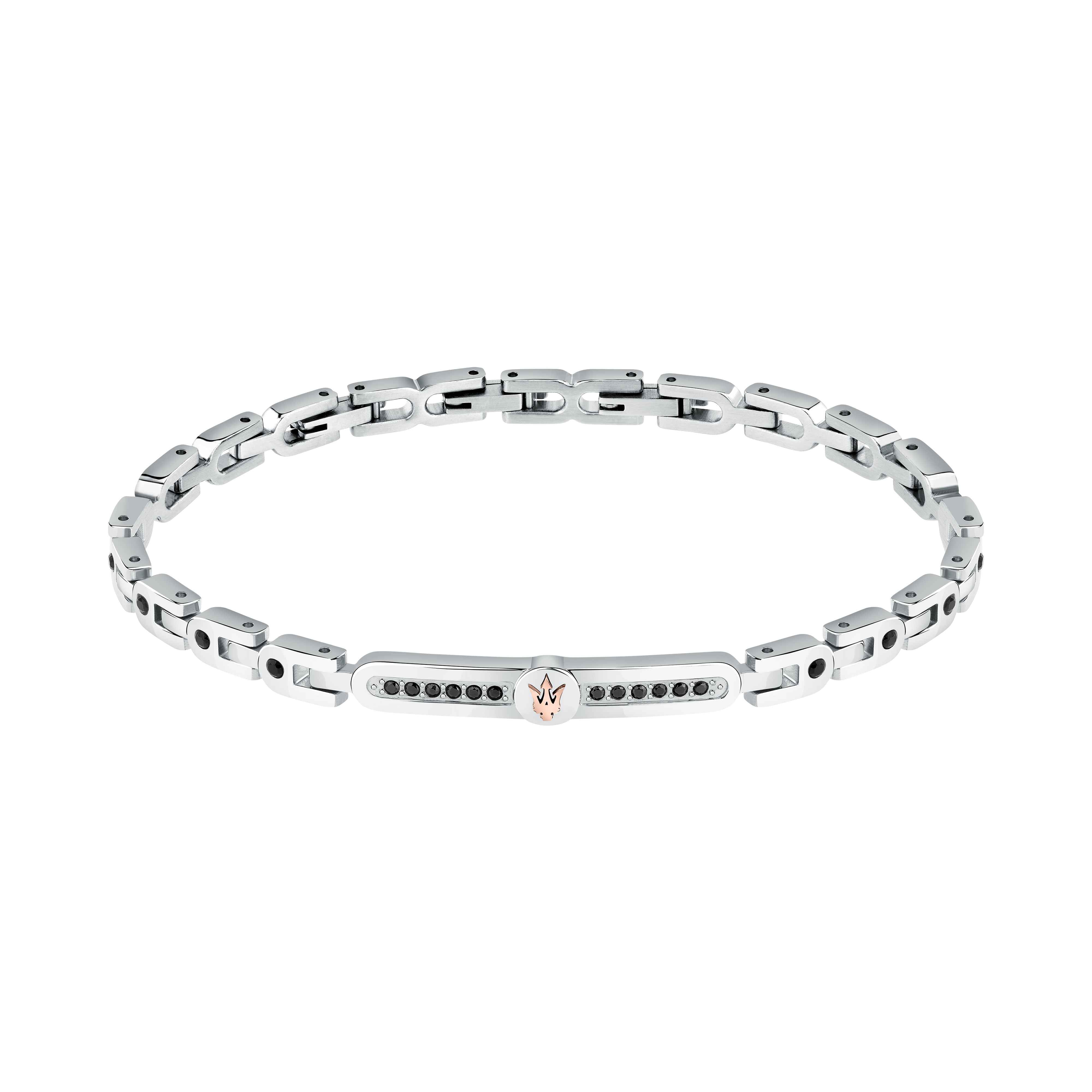 Bracciale Uomo Maserati Acciaio Targhetta Logo Tridente Zirconi Neri JM423AVD28