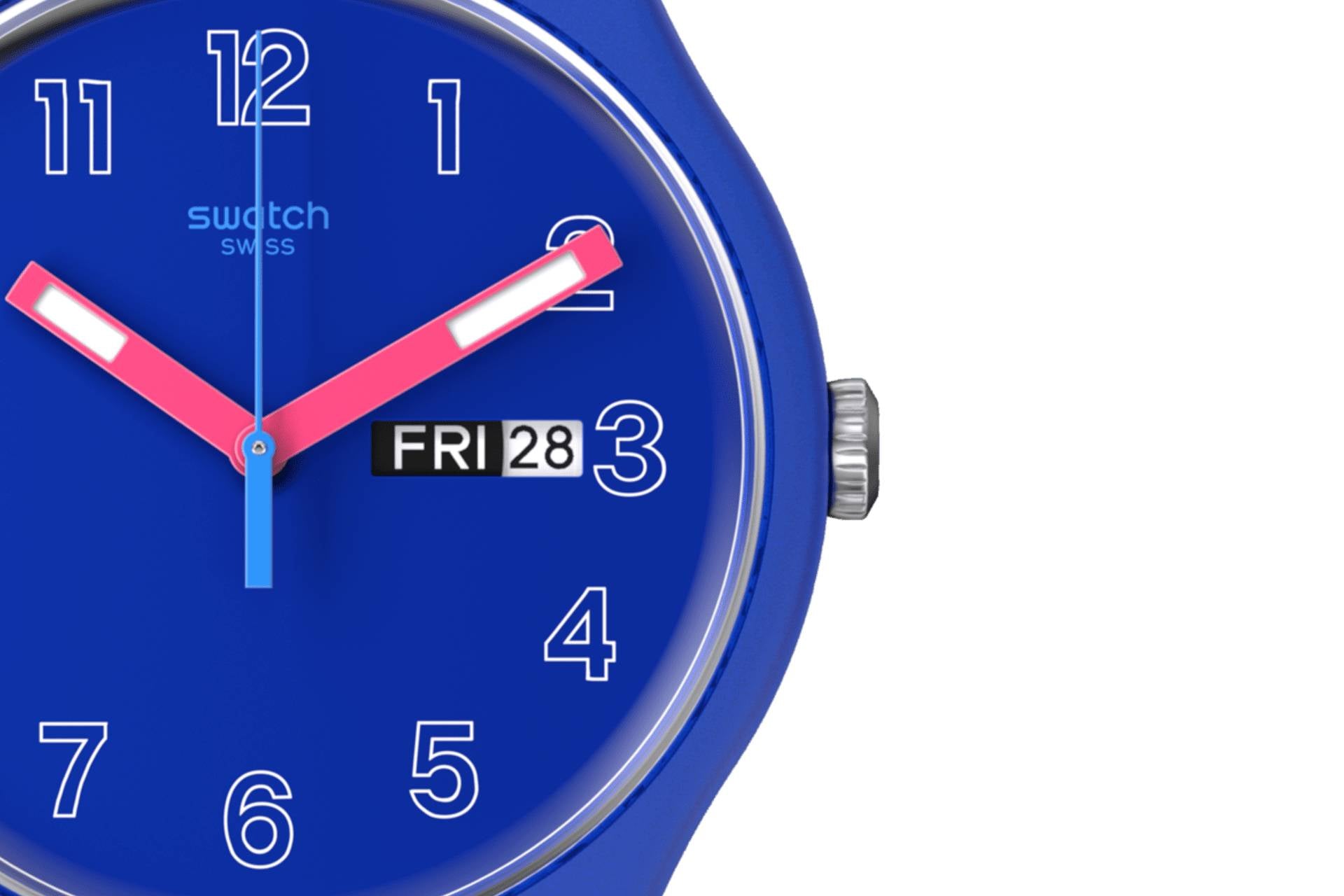 Orologio Unisex Swatch Quarzo Doppia Data Cobalt Disco Numeri Fluo Blu SO29N705