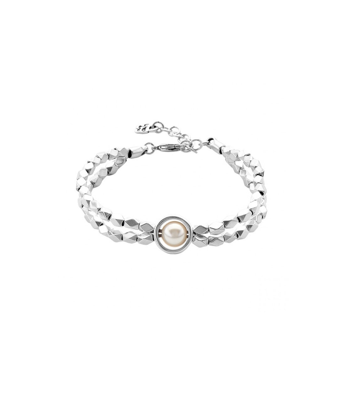 Bracciale Donna Uno De 50 Color Argento Doppio Filo Con Perla Centrale