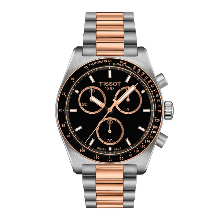 Orologio Tissot Uomo Acciaio Oro Rosè PR516 Cronografo Nero T1494172205101