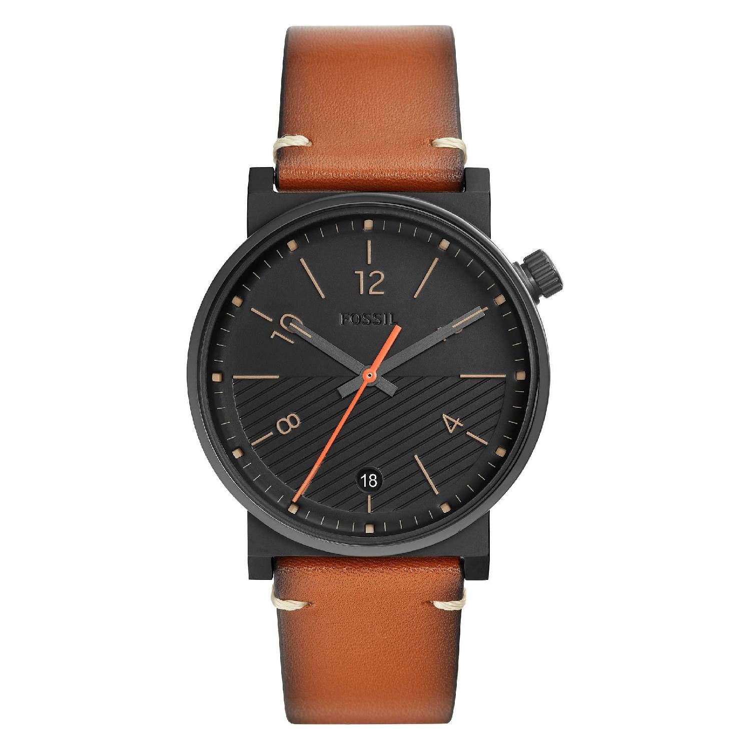 Orologio Uomo Acciaio Fossil Solo Tempo Quarzo Pelle Data Barstow Nero FS5507