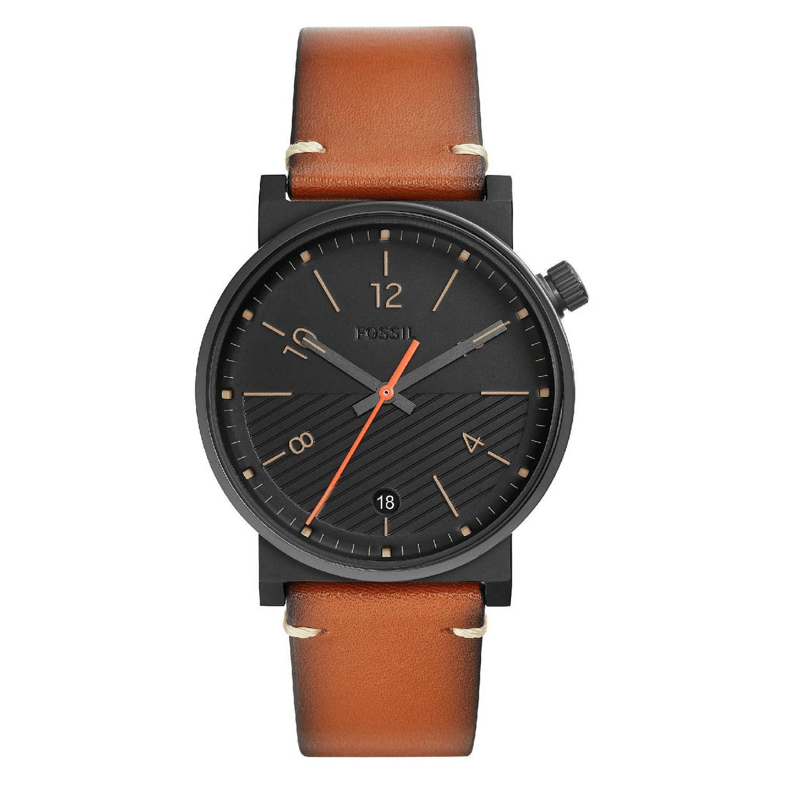 Orologio Uomo Acciaio Fossil Solo Tempo Quarzo Pelle Data Barstow Nero FS5507