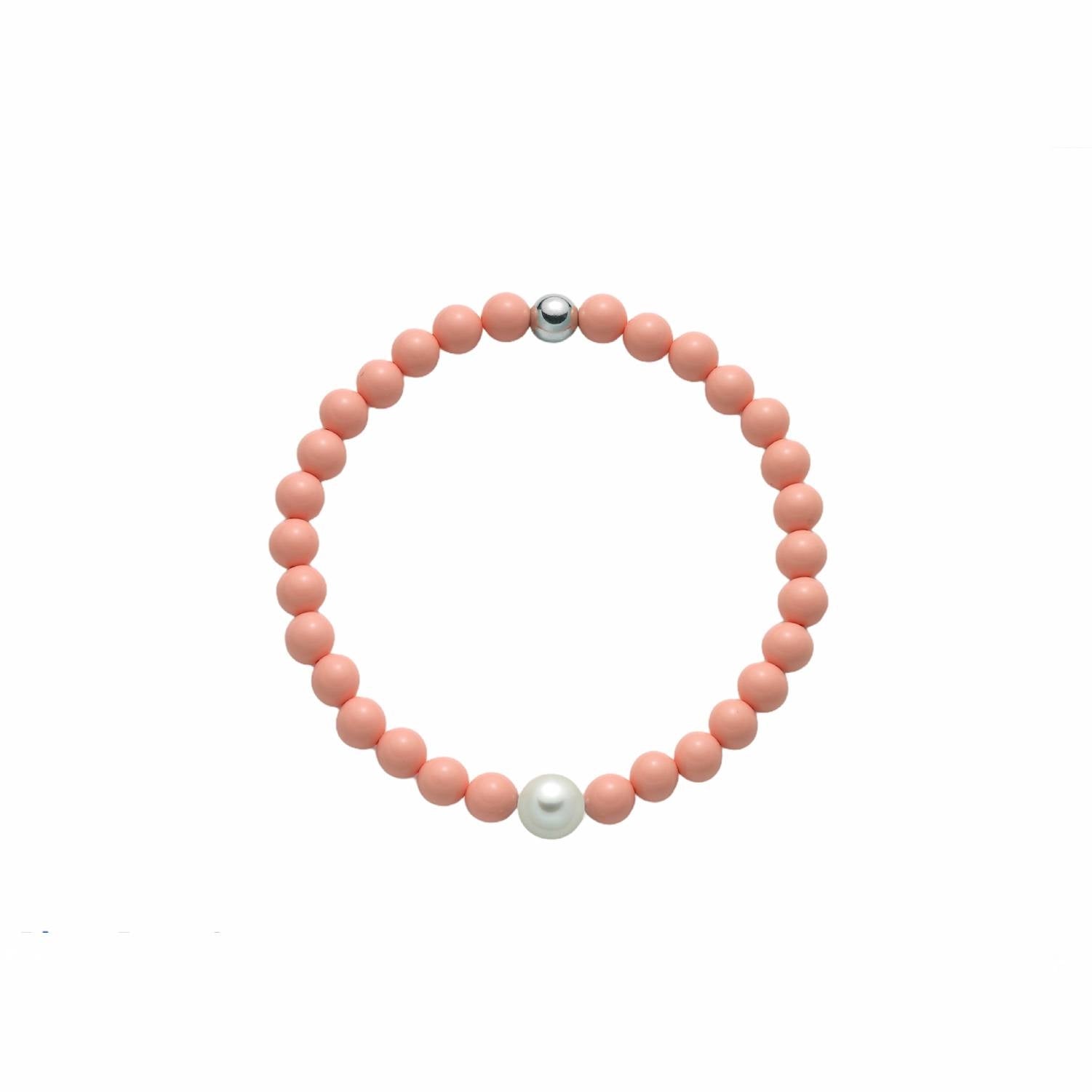 Bracciale Donna Elastico Miluna Agglomerato Corallo Rosa E Perla PBR3207