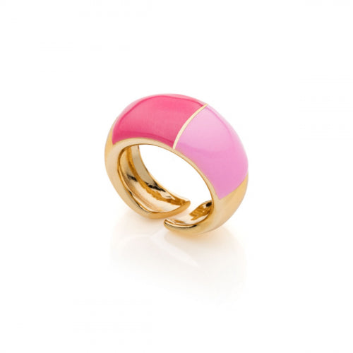 Anello Donna Unoaerre Regolabile Bronzo Lucido Fascia Dorata Smalto Rosa 525639