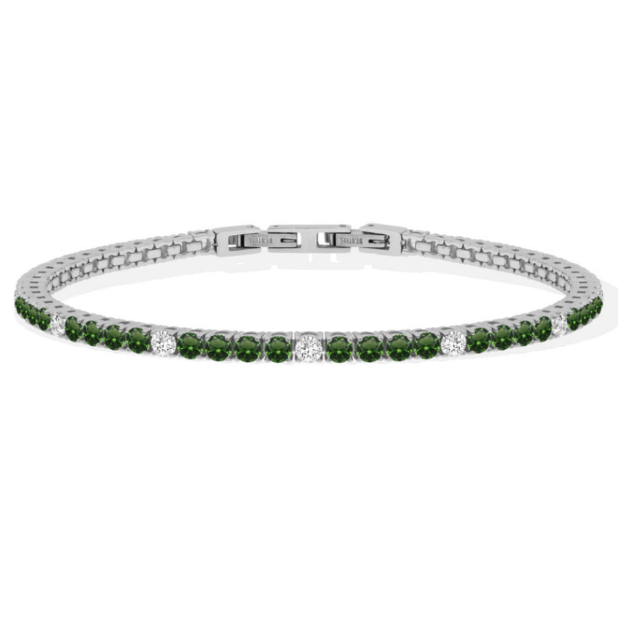Bracciale Uomo Liu Jo Tennis Zirconi Bianchi Verdi 3 MM Acciaio Lucido MLJ563