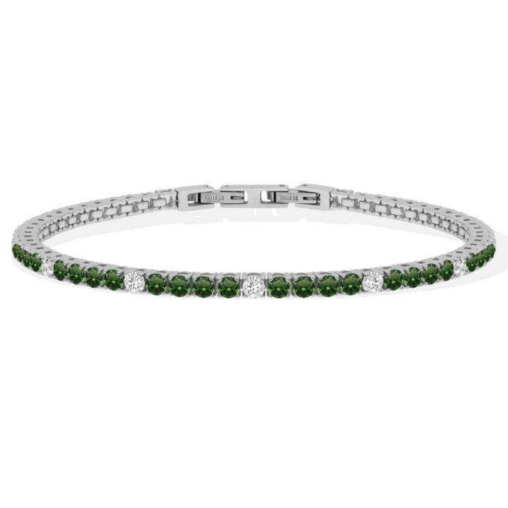 Bracciale Uomo Liu Jo Tennis Zirconi Bianchi Verdi 3 MM Acciaio Lucido MLJ563