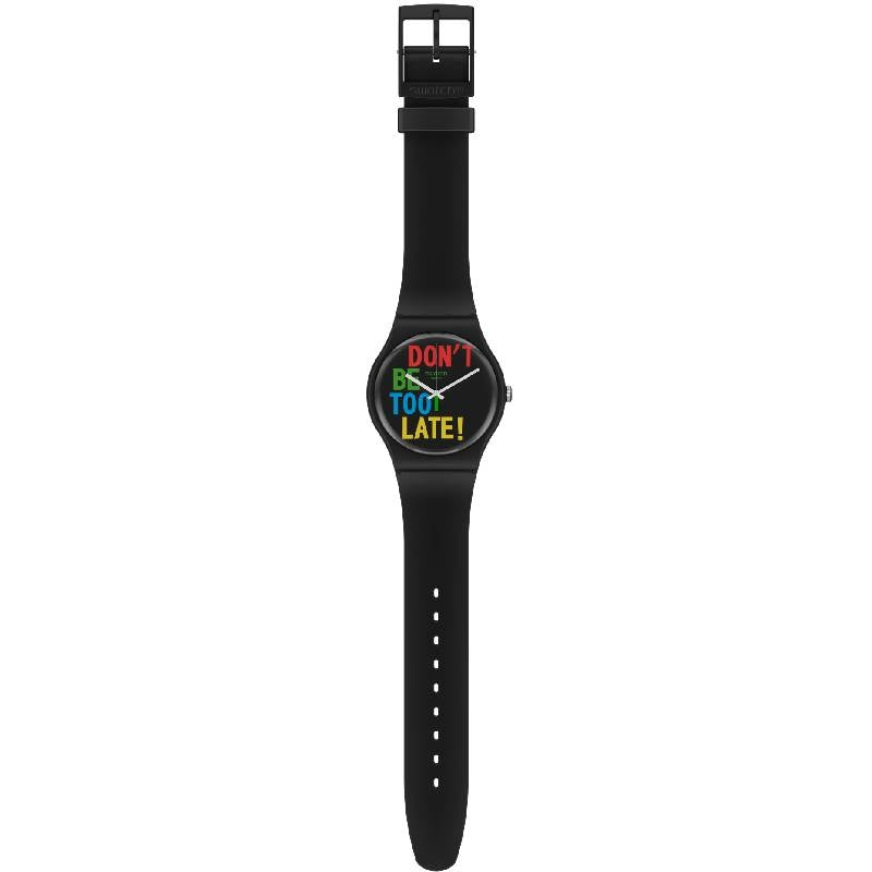 Orologio Uomo Gomma Resina Swatch Quarzo Solo Tempo Nero Timefortime SO29B100