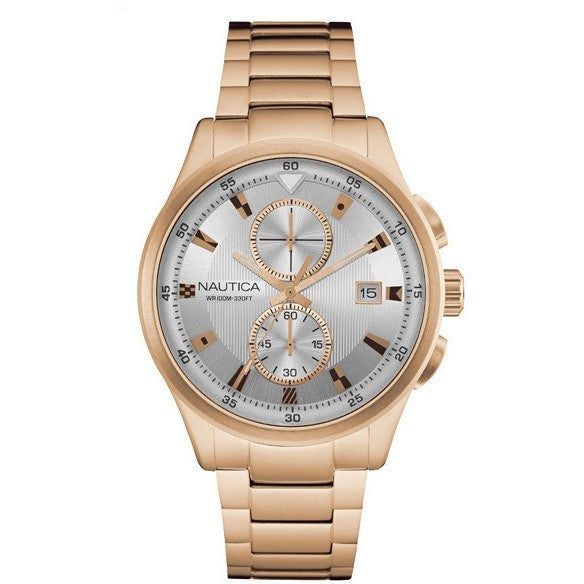 Orologio Uomo Analogico Cronografo Nautica Acciaio Dorato Indici a Tacche