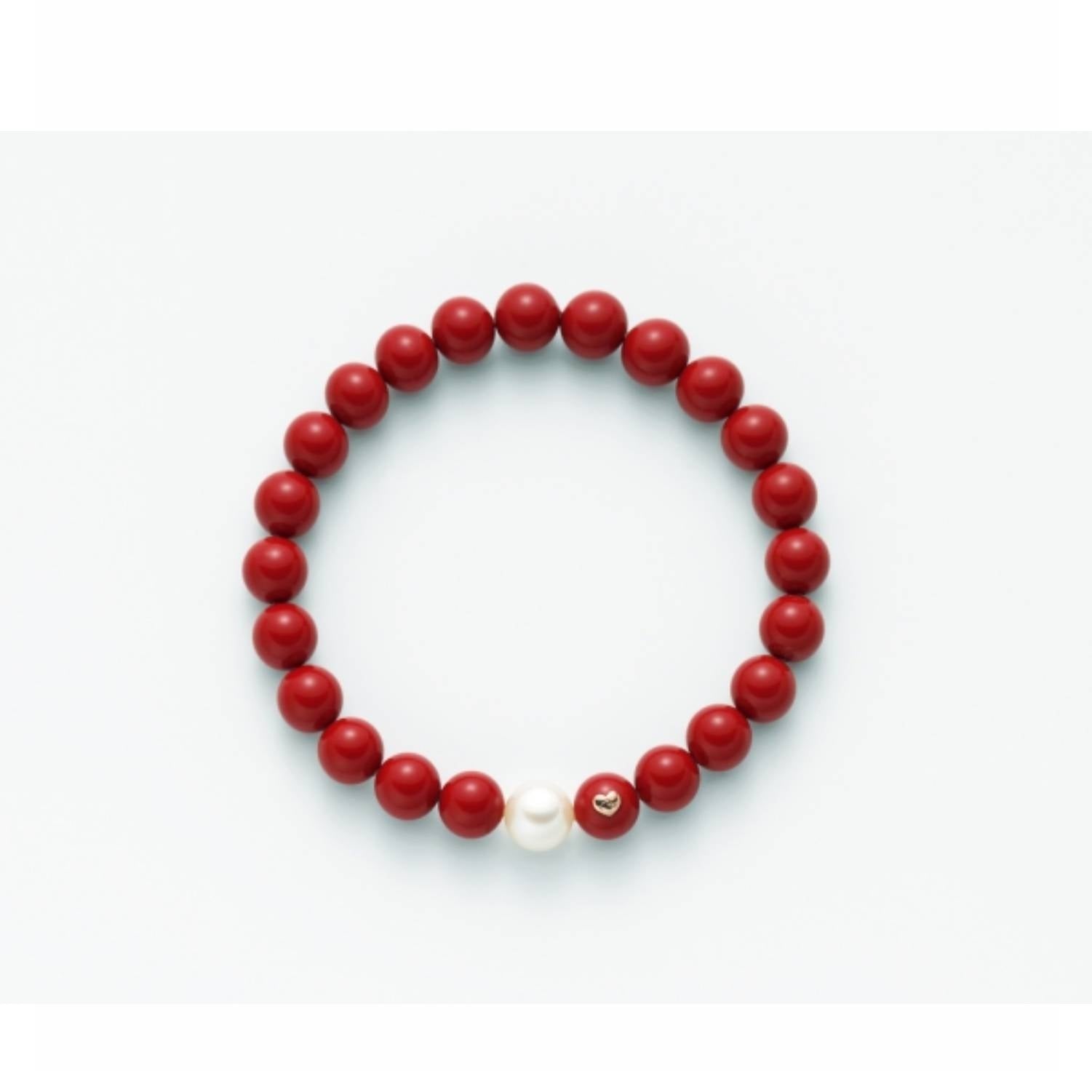 Bracciale Donna Elastico Miluna Terra Mare Pasta Corallo Rosso E Perla PBR1799