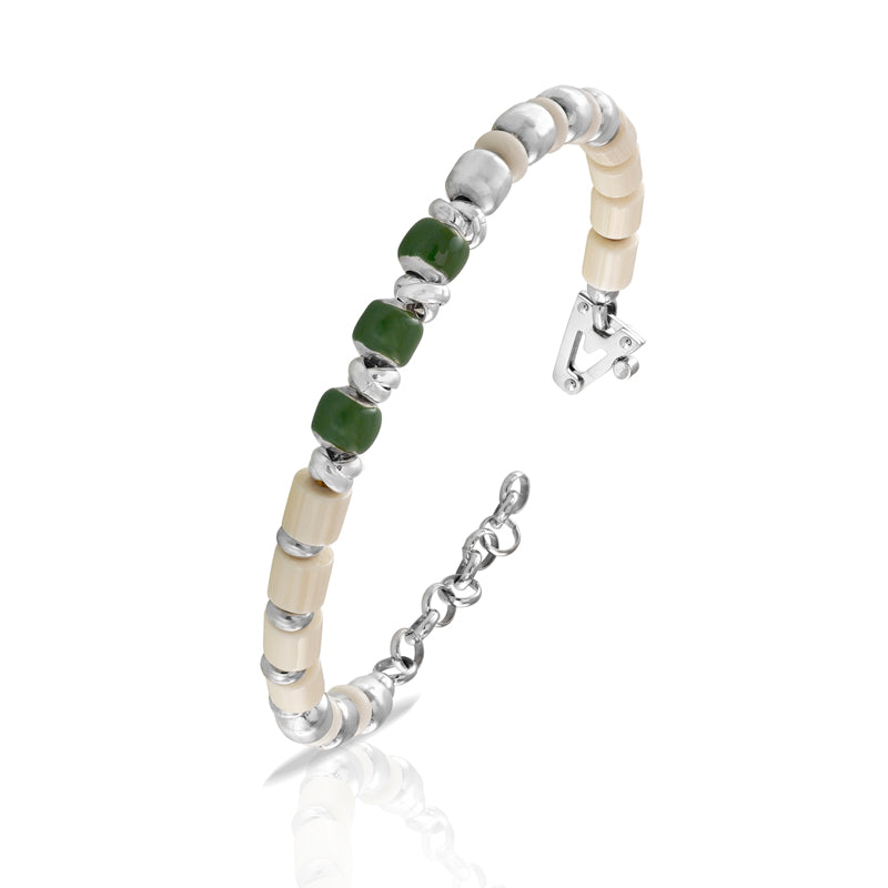 Bracciale in argento 925%,Bambu e sulla chiusura diamante nero ct 0,01