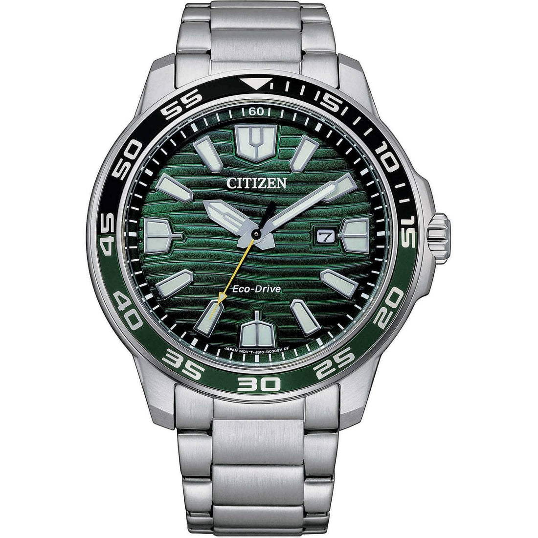 Orologio Uomo Acciaio CITIZEN 45mm Eco drive Verde Nero Solo Tempo Data Quarzo