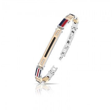 Bracciale Uomo Arkano Semirigido Acciaio Bicolore Zirconi Bandiere Colorate BS03R