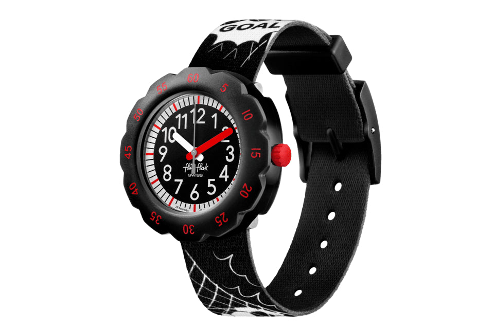 Orologio Bambino Swatch Flik Flak Goal Quarzo Solo Tempo Nero Rosso ZFPSP064