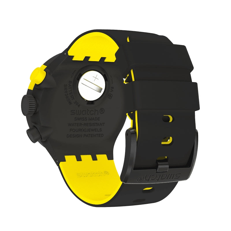 Orologio Uomo Swatch Big Bold Quarzo Cronografo Silicone Gomma Giallo Nero SB02B403