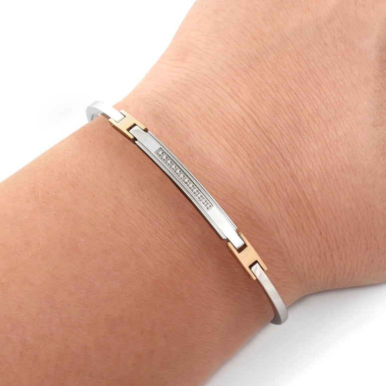 Bracciale Uomo Arkano Semirigido Acciaio Bicolore Rosé Targhetta Diamanti ABA001BB