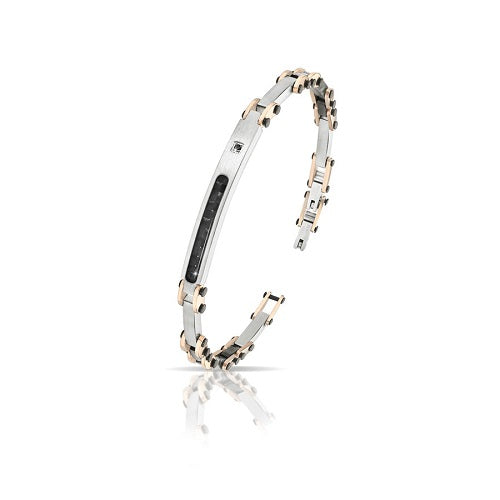 Bracciale Uomo Arkano Semirigido Acciaio Bicolore diamante  e ceramica nera ABA012NB