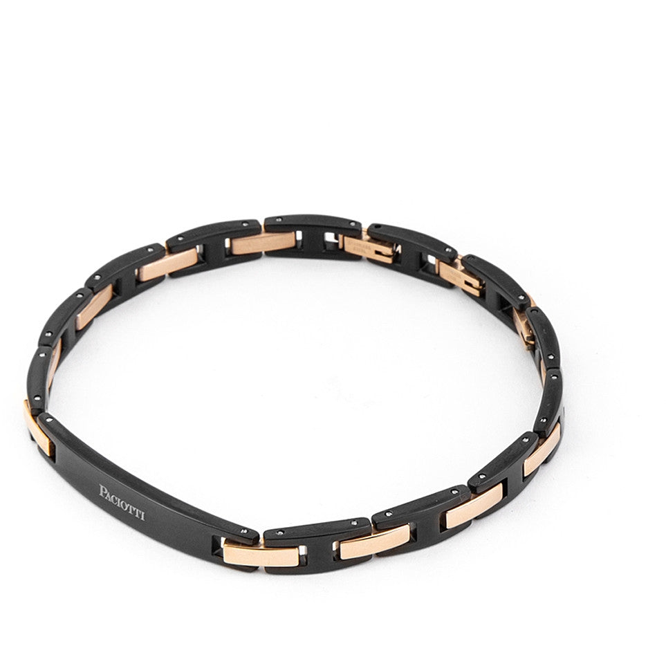 Bracciale Uomo 4US Cesare Paciotti acciaio in pvd nero ed inserti rosè 4UBR4425