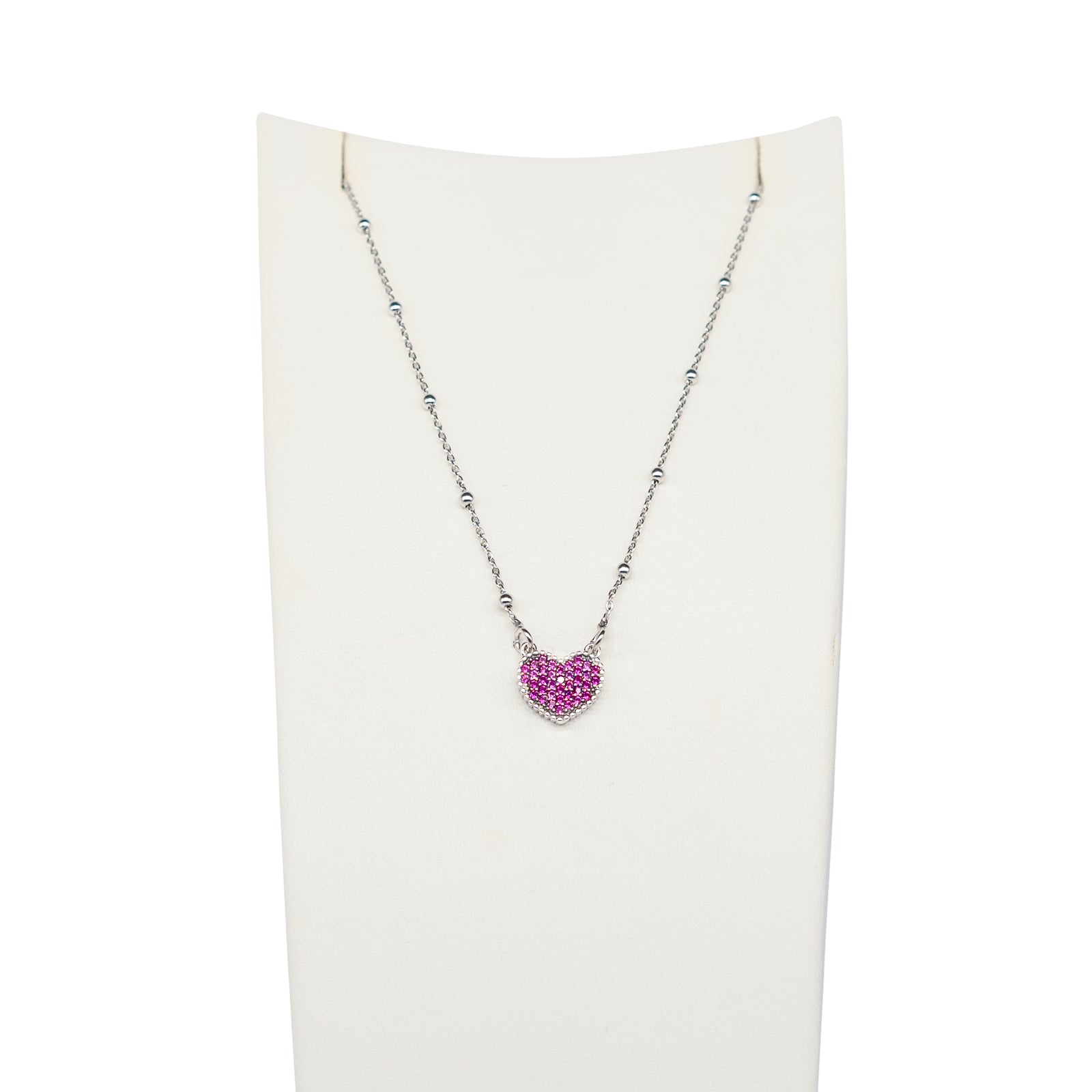Collana Donna Re Mida Argento 925 Cuore Con Zirconi Rossi C025
