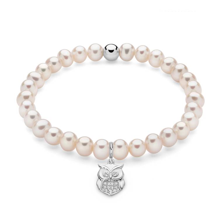 Bracciale Donna Miluna Perle Elastico Gufo Argento Topazi PBR3591