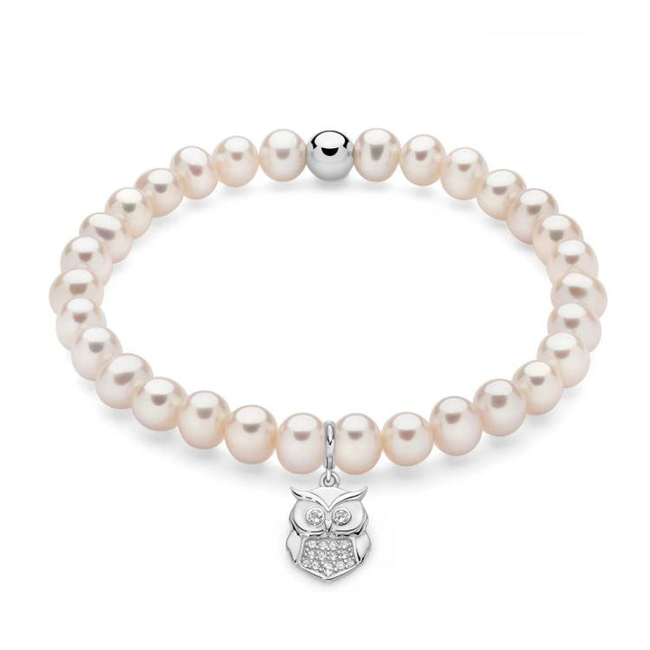Bracciale Donna Miluna Perle Elastico Gufo Argento Topazi PBR3591