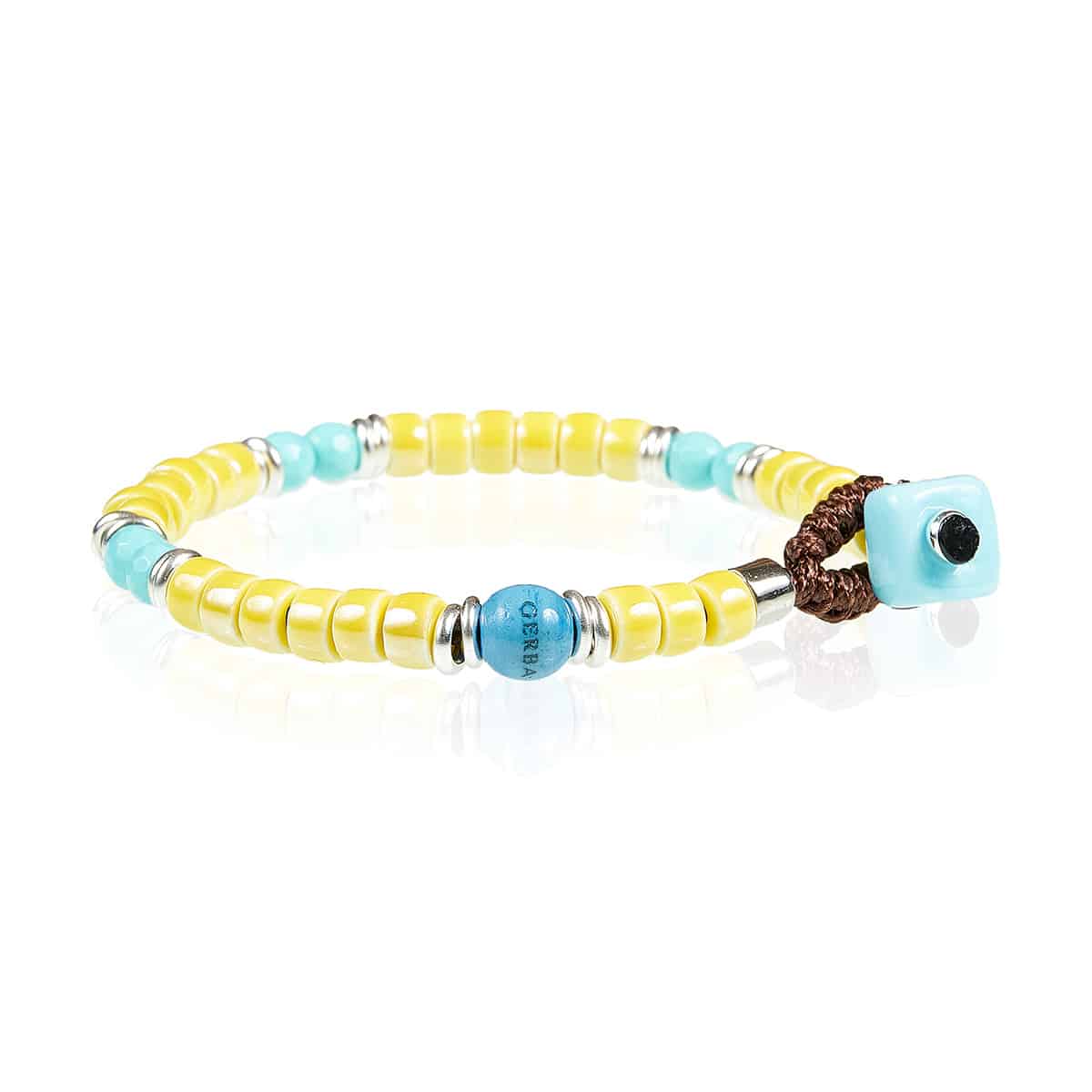 Bracciale Unisex Gerba Argento 925 Pietra Turchese Ceramica Gialla Sfaccettato LC20