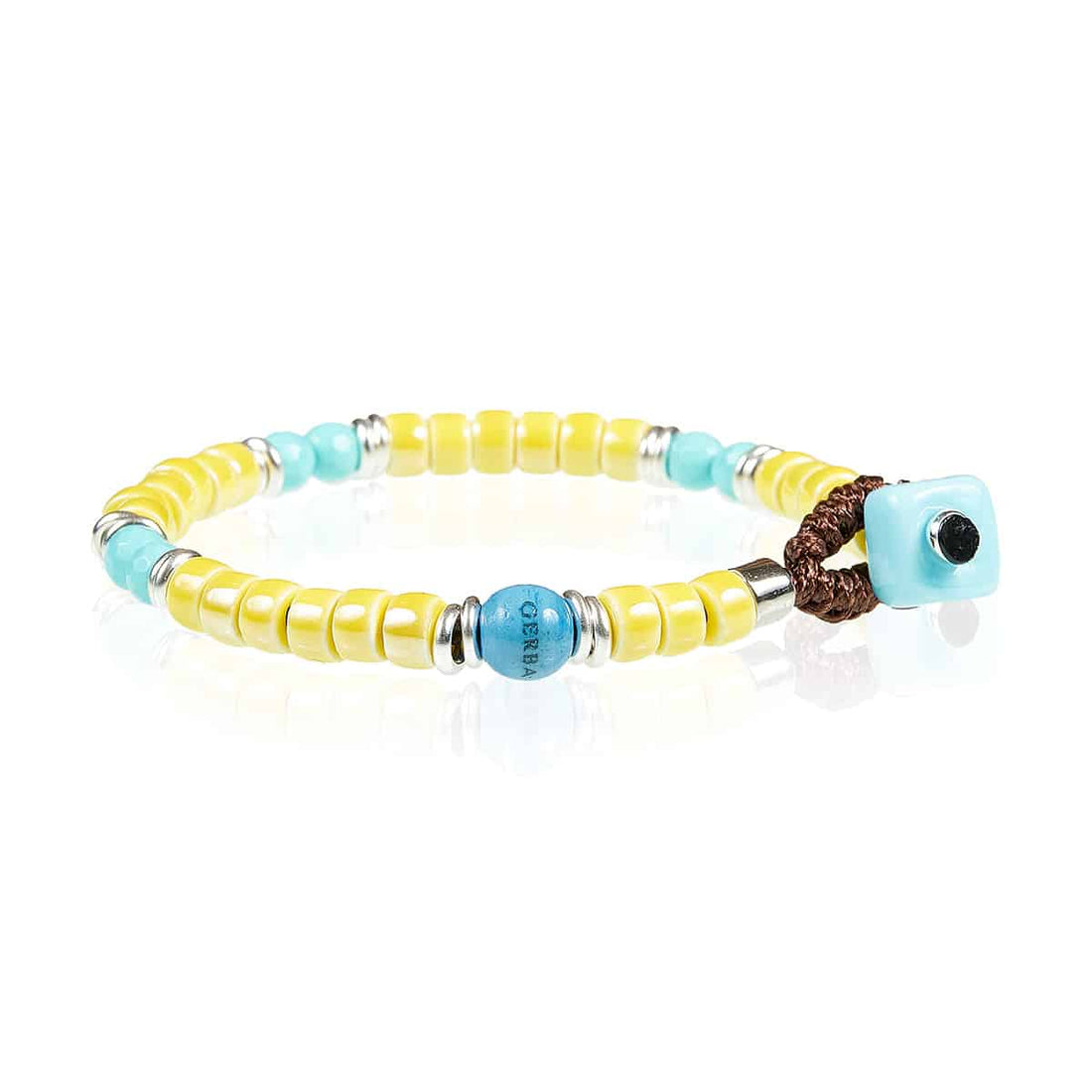 Bracciale Unisex Gerba Argento 925 Pietra Turchese Ceramica Gialla Sfaccettato LC20