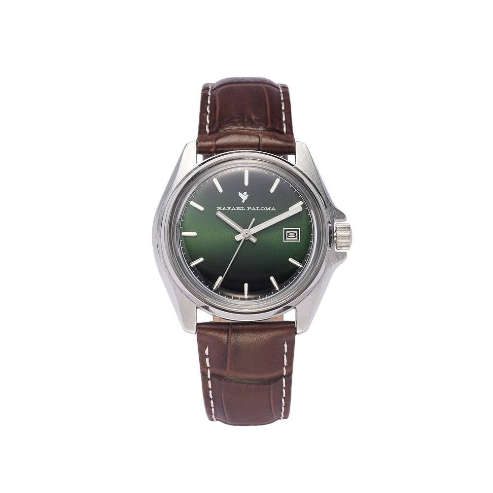 Orologio Uomo Rafael Paloma Acciaio Pelle Marrone Verde Data ORP007001