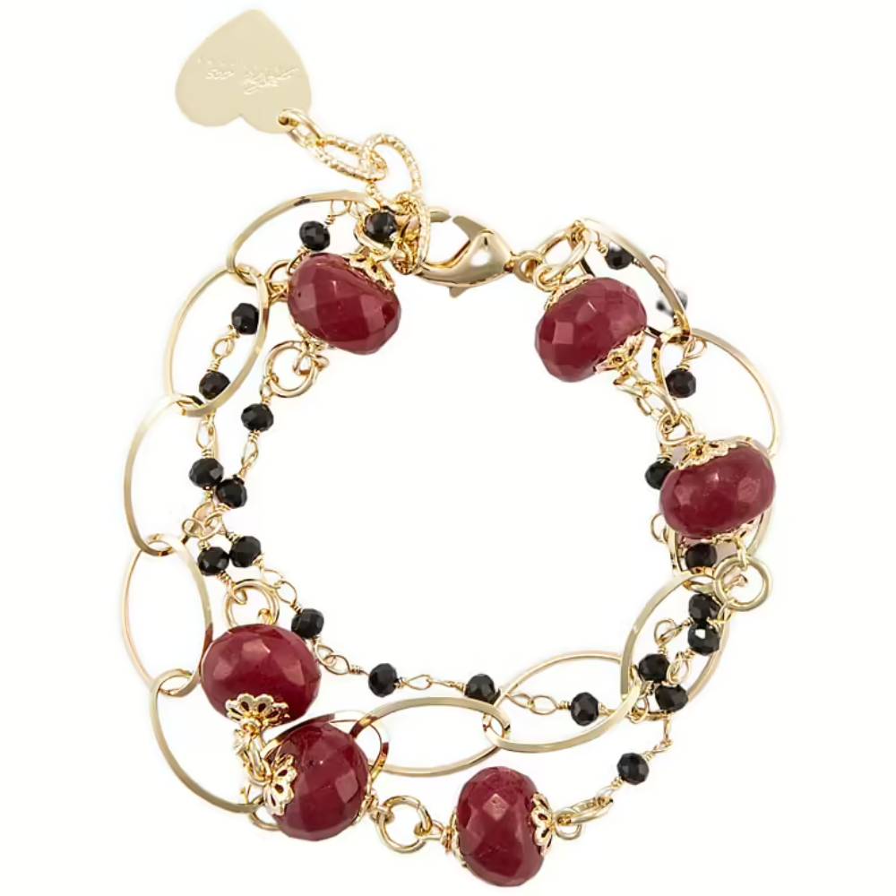 Bracciale Donna Acciaio dorato 4US cesare paciotti  rubellite rossa e onice nero 4UBR7218W