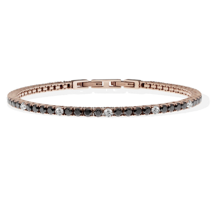Bracciale Uomo Liu Jo Tennis Zirconi Bianchi Neri 3 MM Acciaio Rosè MLJ560