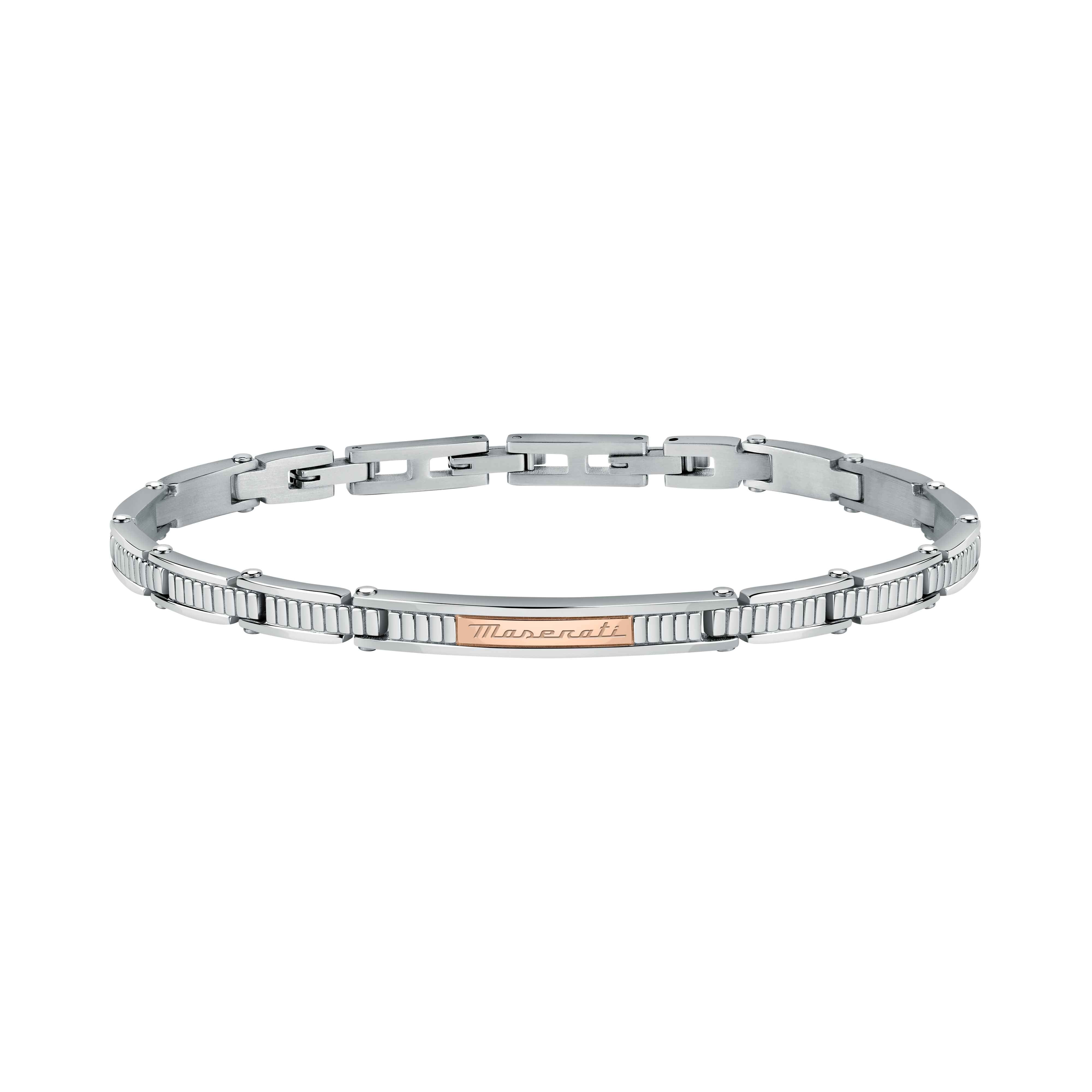 Bracciale Uomo Maserati Semirigido Acciaio Bicolore Targhetta Logo Rosè JM421ATK17
