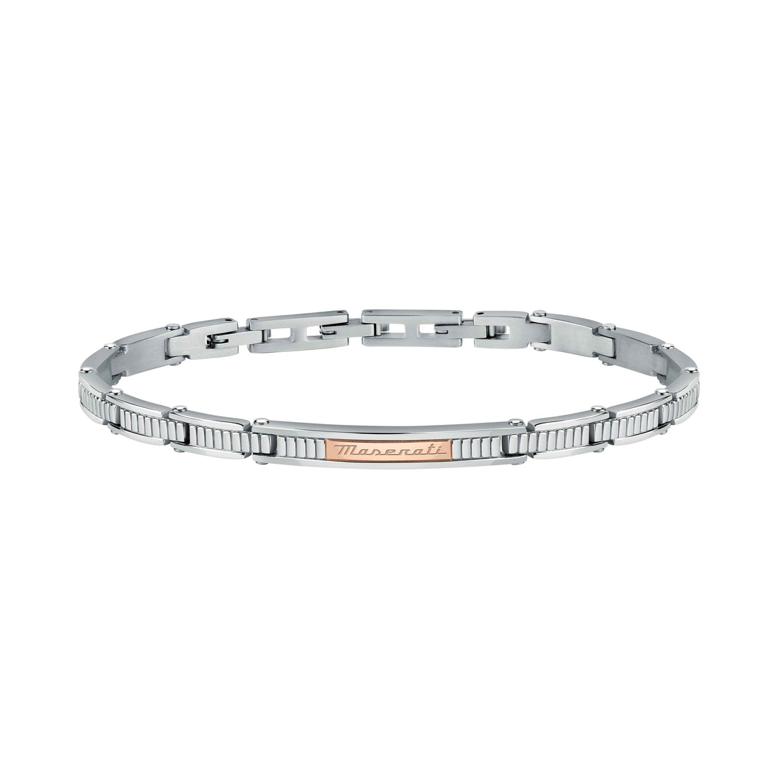 Bracciale Uomo Maserati Semirigido Acciaio Bicolore Targhetta Logo Rosè JM421ATK17