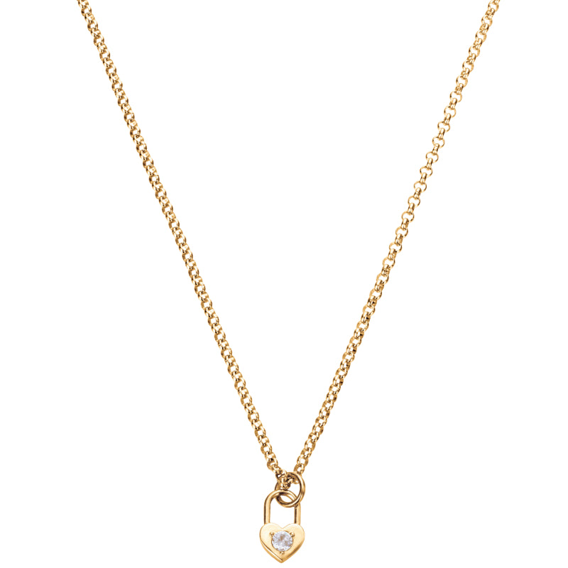Collana Donna Liu Jo Acciaio Dorato Cuore Lucchetto Zircone Bianco LJ2138