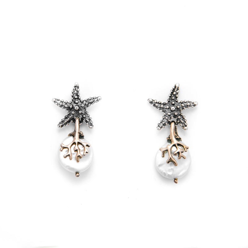 Orecchini Donna Mare Nemoris Argento 925 Bronzo Rosè Stella Marina Perla MOS03