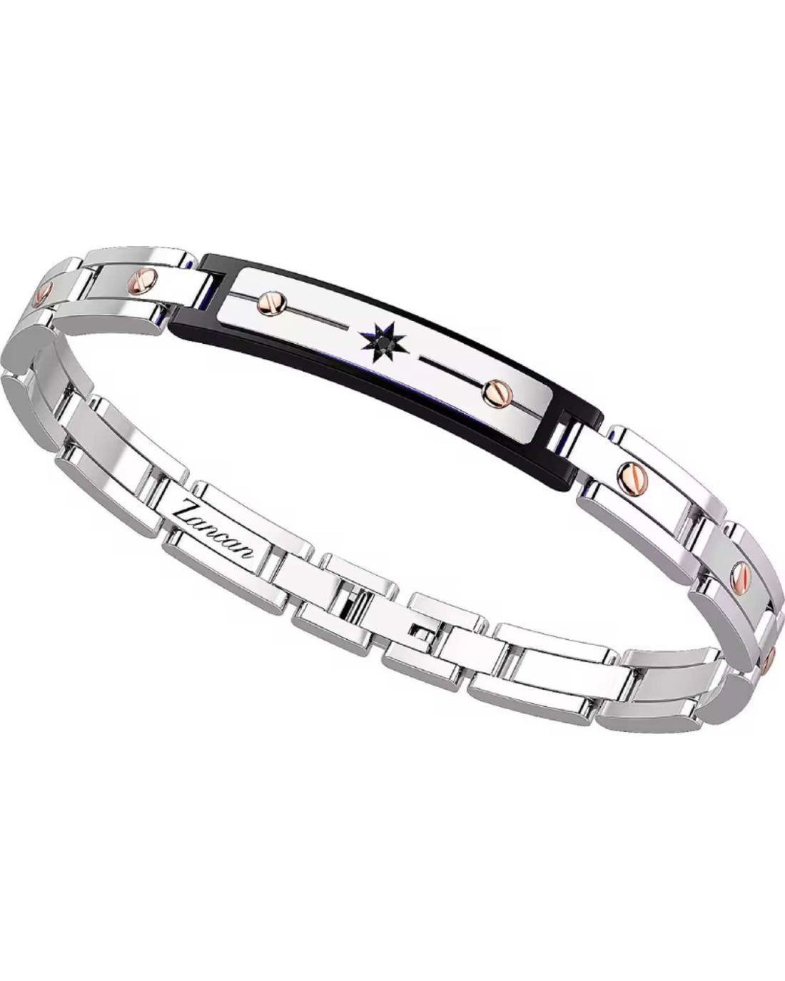 Bracciale uomo Acciaio Zancan Targa PDV Nero E Rosè EHB136-N