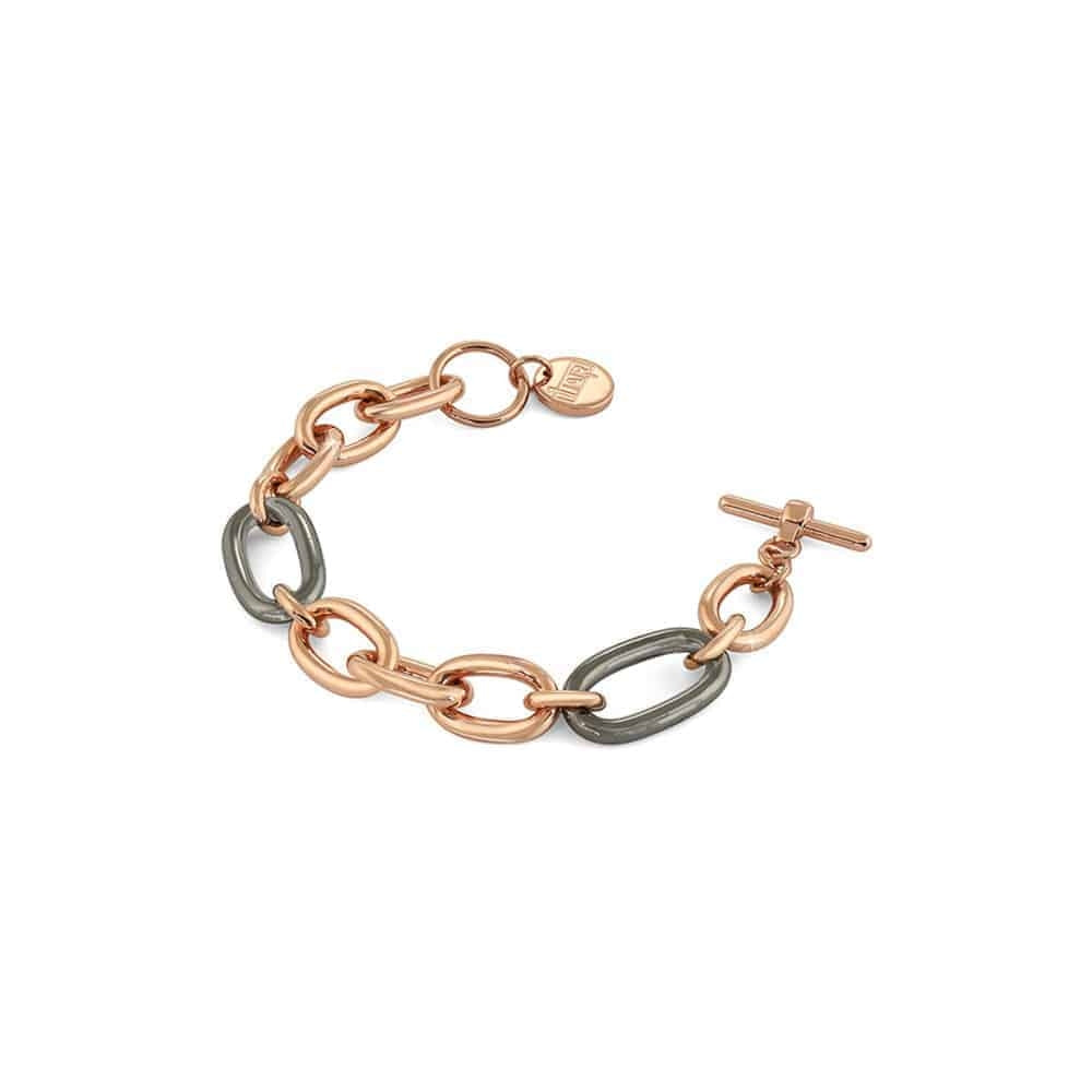 Bracciale Donna Unoaerre Bronzo Catena Anelli Ovali Rosato Nero 491488