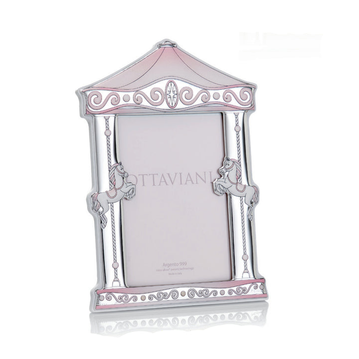 Cornice Porta Foto Bambina Ottaviani Giostra Rosa Argento 925 10x15 cm 7026R
