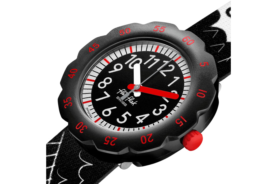 Orologio Bambino Swatch Flik Flak Goal Quarzo Solo Tempo Nero Rosso ZFPSP064