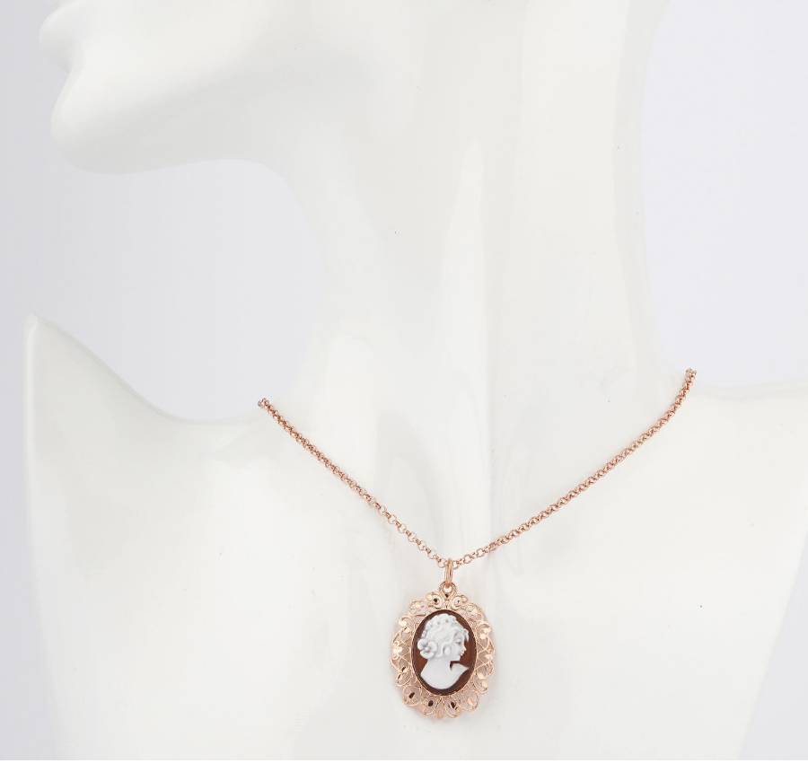 Ciondolo Donna Cameo Italiano Argento Dorato 925 Bouquet Fiori P21B-G