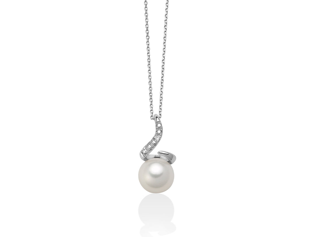 Collana Donna Miluna Girocollo Oro Bianco 375 Perla 7,5-8 mm Diamanti PCL6243X